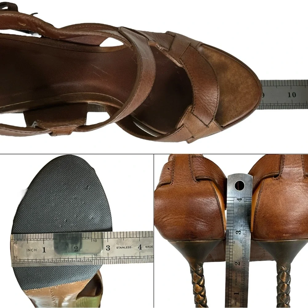 Bottega Veneta Leather Strappy Sandals Brown Size US 5.5 EU 36 High Heel Copper - Picture 15 of 15